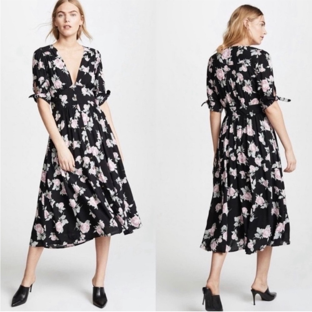 Free People Love of My Life Floral Print Midi Dress Size XS Black Pink